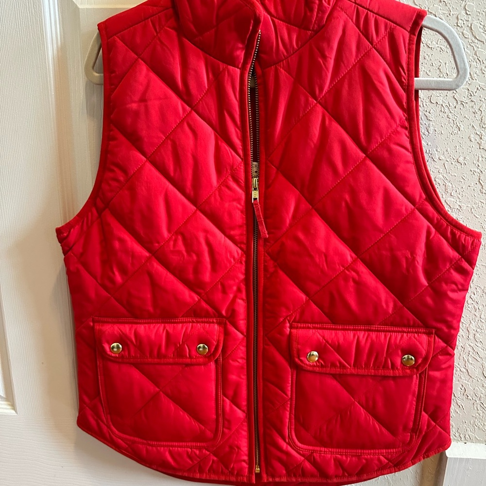J.Crew Red Quilted Vest with Gold Zipper